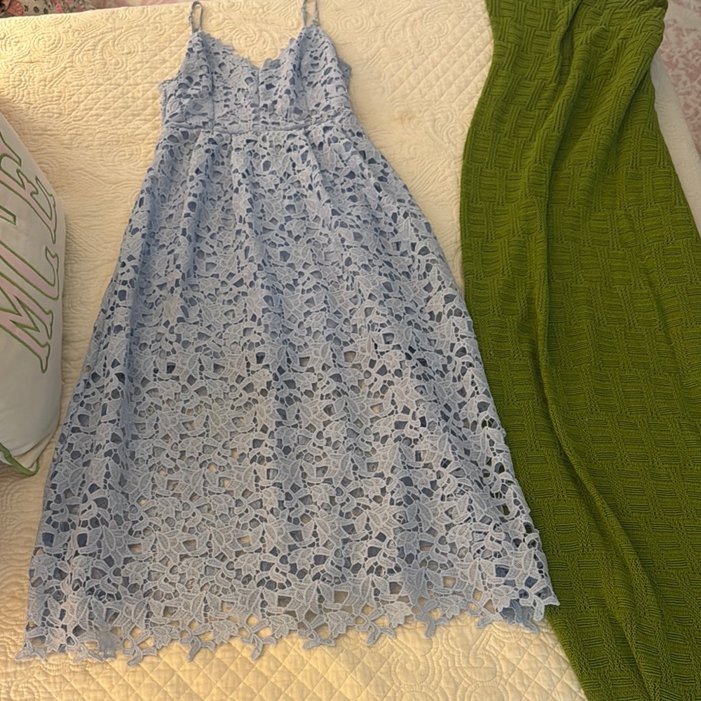 Astr Blue Lace Midi Dress